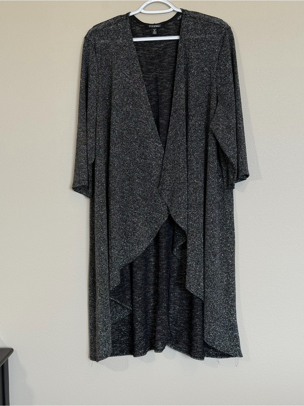 Roz & Ali Silver-Thread Open-Front Draped Cardigan